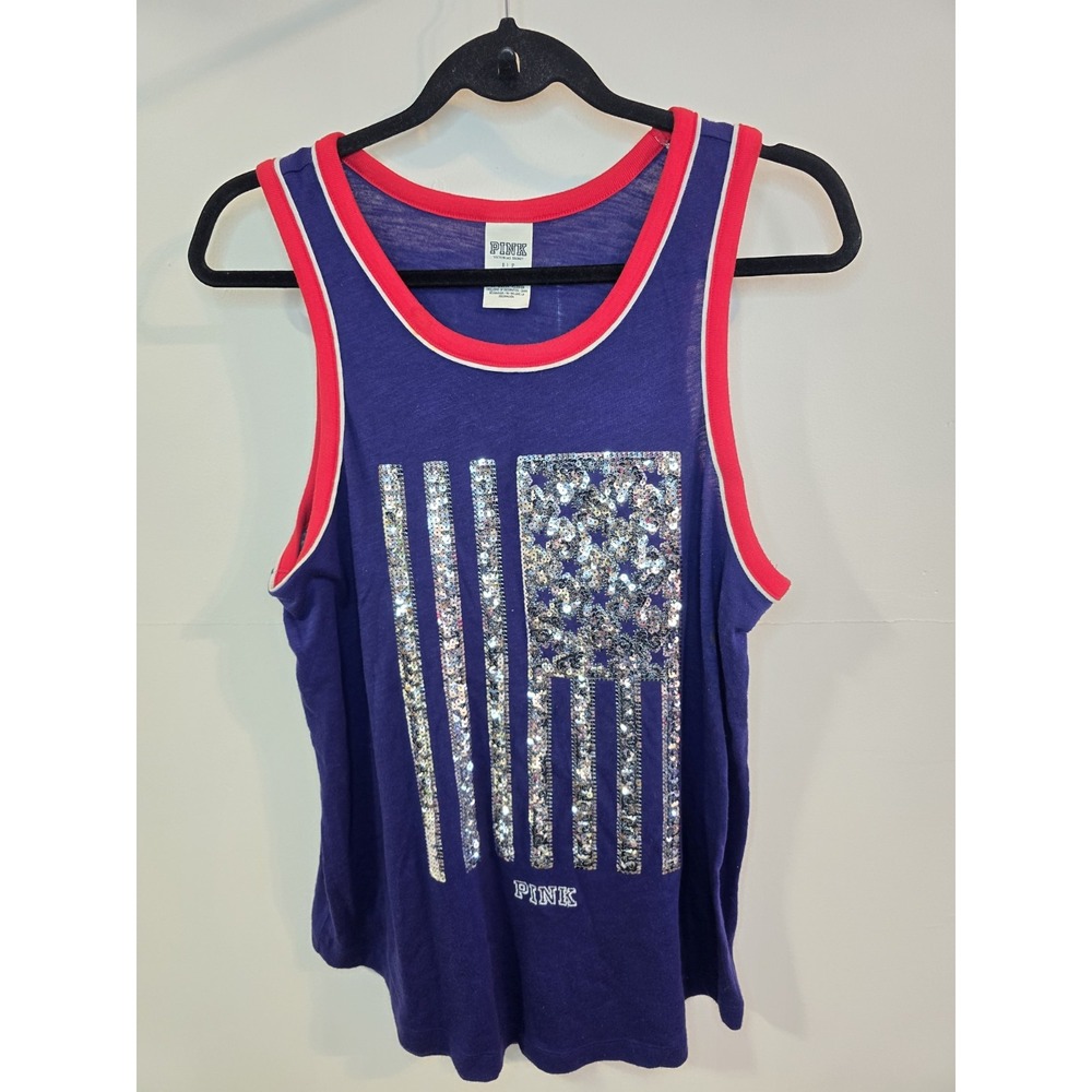 Victoria Secret PINK Sequined Flag Tank Top Size‎ Small